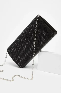 Quiz Black Diamante Embellished Clutch Bag Outlet