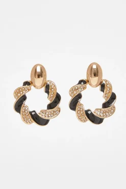 Quiz Black Diamante Enamel Earrings Clearance