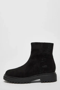 Quiz Black Diamante Faux Suede Ankle Boots Outlet