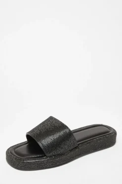 Quiz Diamante Flat Sandals Black Online