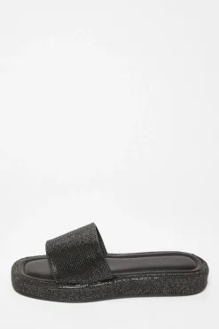 Quiz Diamante Flat Sandals Black Online