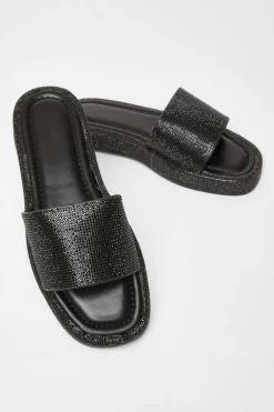 Quiz Diamante Flat Sandals Black Online