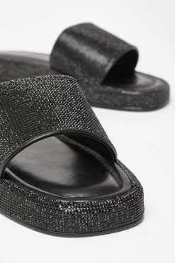 Quiz Diamante Flat Sandals Black Online