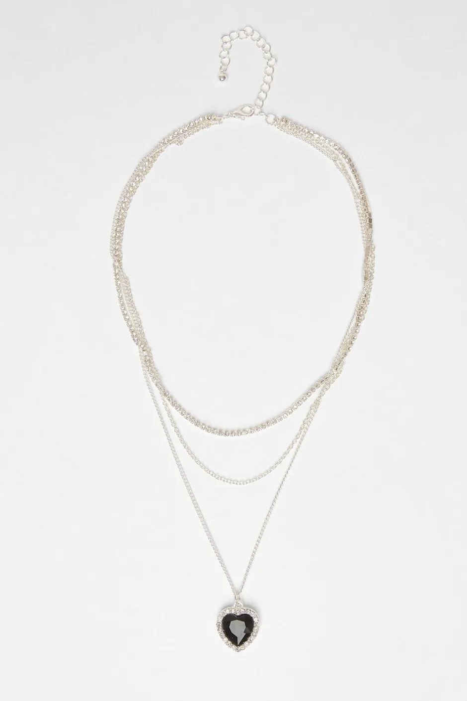 Quiz Black Diamante Heart Layered Necklace Clearance