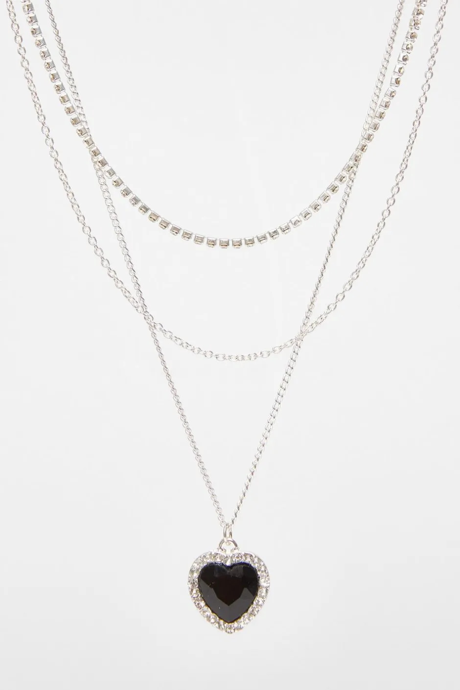Quiz Black Diamante Heart Layered Necklace Clearance