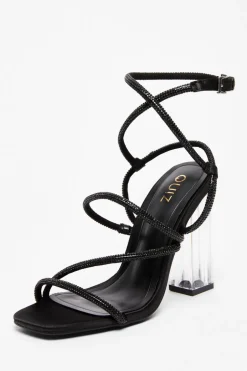 Quiz Diamante Heeled Sandals Black