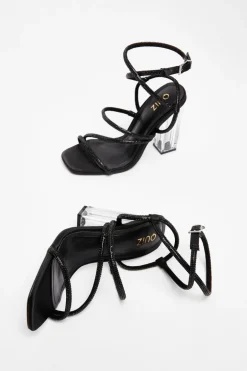 Quiz Diamante Heeled Sandals Black