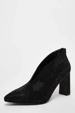 Quiz Black Diamante Heeled Shoe Boots Clearance