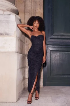 Quiz Black Diamante Knot Front Maxi Dress Online