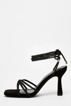 Quiz Diamante Lace Up Heels Black