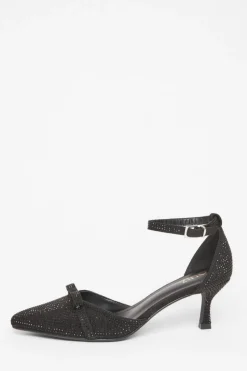 Quiz Black Diamante Low Court Heels Hot