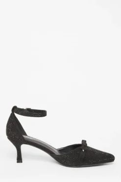 Quiz Black Diamante Low Court Heels Hot