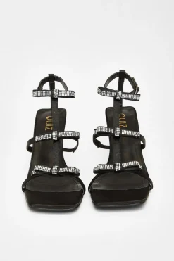 Quiz Black Diamante Multi Bow Heeled Sandal Sale