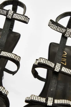 Quiz Black Diamante Multi Bow Heeled Sandal Sale