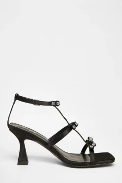 Quiz Black Diamante Multi Bow Heeled Sandal Sale