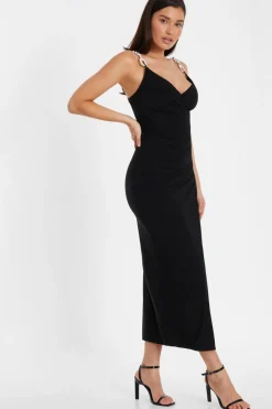 Quiz Diamante Ruched Midi Dress Black Online