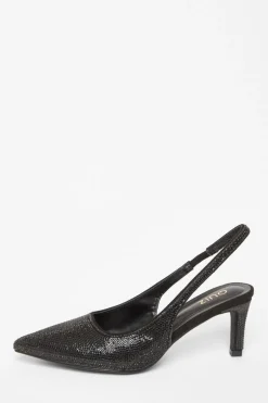 Quiz Diamante Sling Back Heels Black