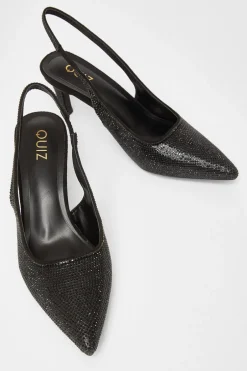 Quiz Diamante Sling Back Heels Black