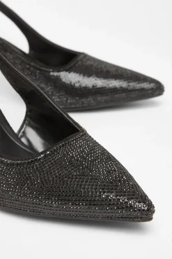 Quiz Diamante Sling Back Heels Black