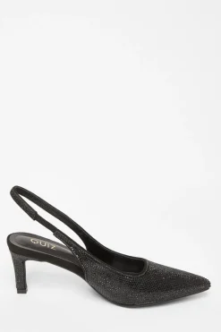 Quiz Diamante Sling Back Heels Black