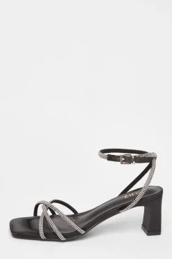 Quiz Diamante Strap Block Heels Black Discount
