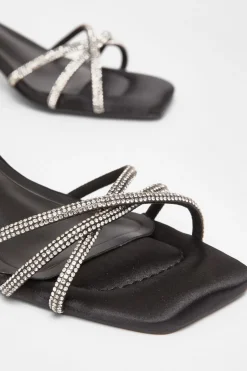 Quiz Diamante Strap Block Heels Black Discount