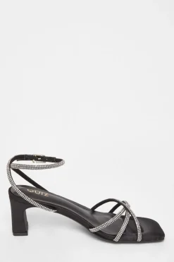 Quiz Diamante Strap Block Heels Black Discount