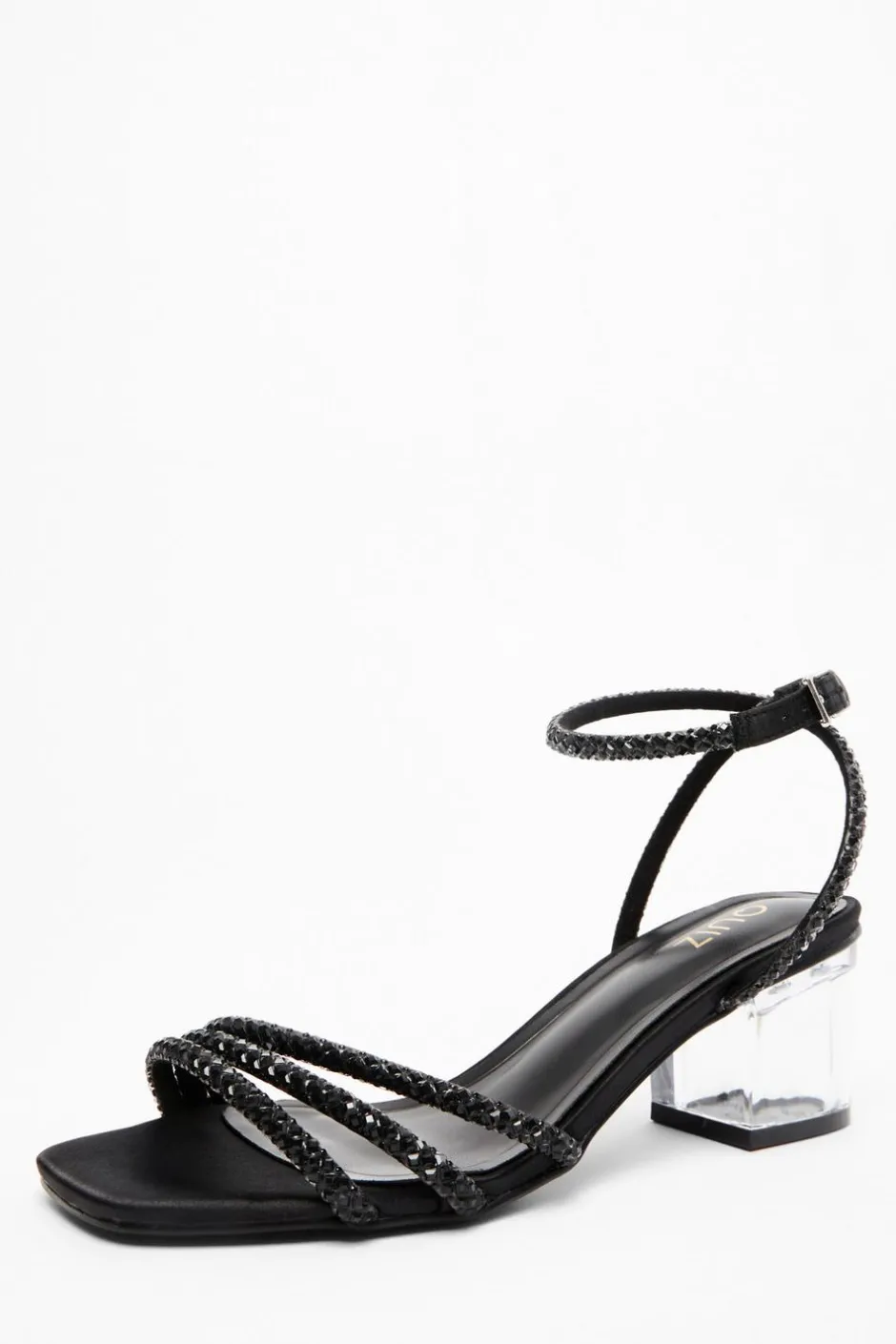 Quiz Diamante Strap Low Heel Sandals Black Outlet