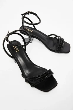 Quiz Diamante Strap Low Heel Sandals Black Outlet