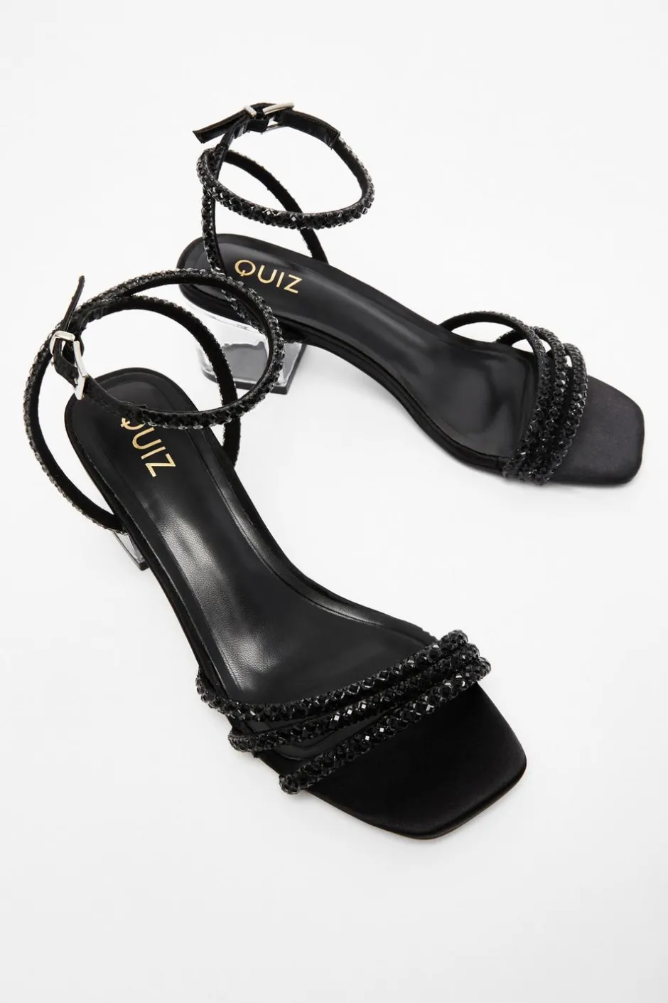 Quiz Diamante Strap Low Heel Sandals Black Outlet