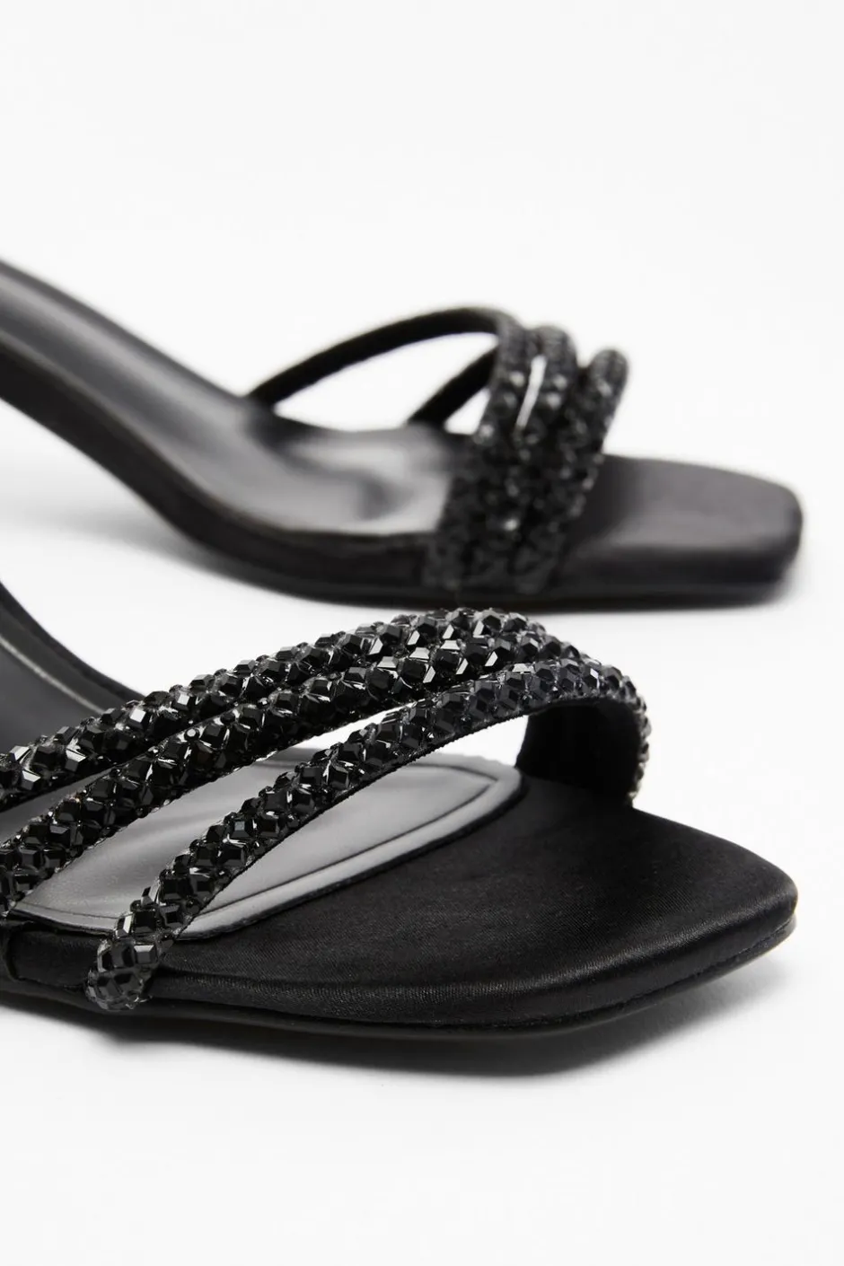 Quiz Diamante Strap Low Heel Sandals Black Outlet