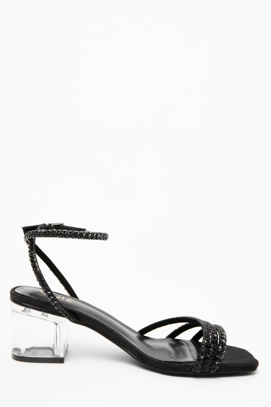 Quiz Diamante Strap Low Heel Sandals Black Outlet