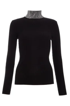 Quiz Diamante Turtle Neck Jumper Black Hot