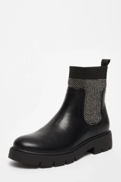 Quiz Black Embellished Chunky Ankle Boots Hot