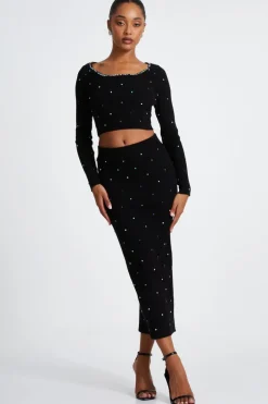 Quiz Black Embellished Knit Cropped Jumper Clearance