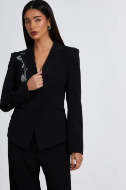 Quiz Black Embellished Tailored Blazer Clearance