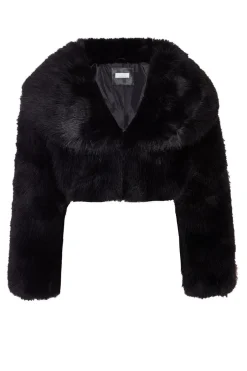 Quiz Faux Fur Cropped Jacket Black Best