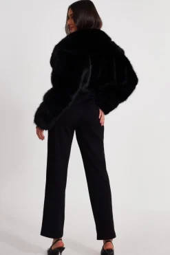 Quiz Faux Fur Cropped Jacket Black Best