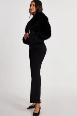 Quiz Faux Fur Cropped Jacket Black Best