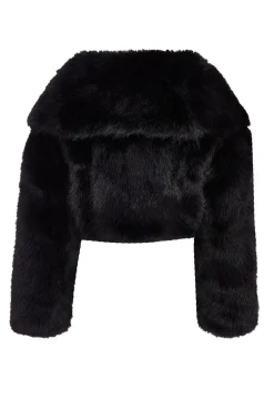 Quiz Faux Fur Cropped Jacket Black Best