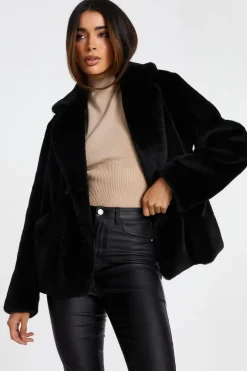 Quiz Black Faux Fur Jacket New