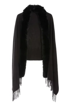 Quiz Faux Fur Trim Cape Black Online