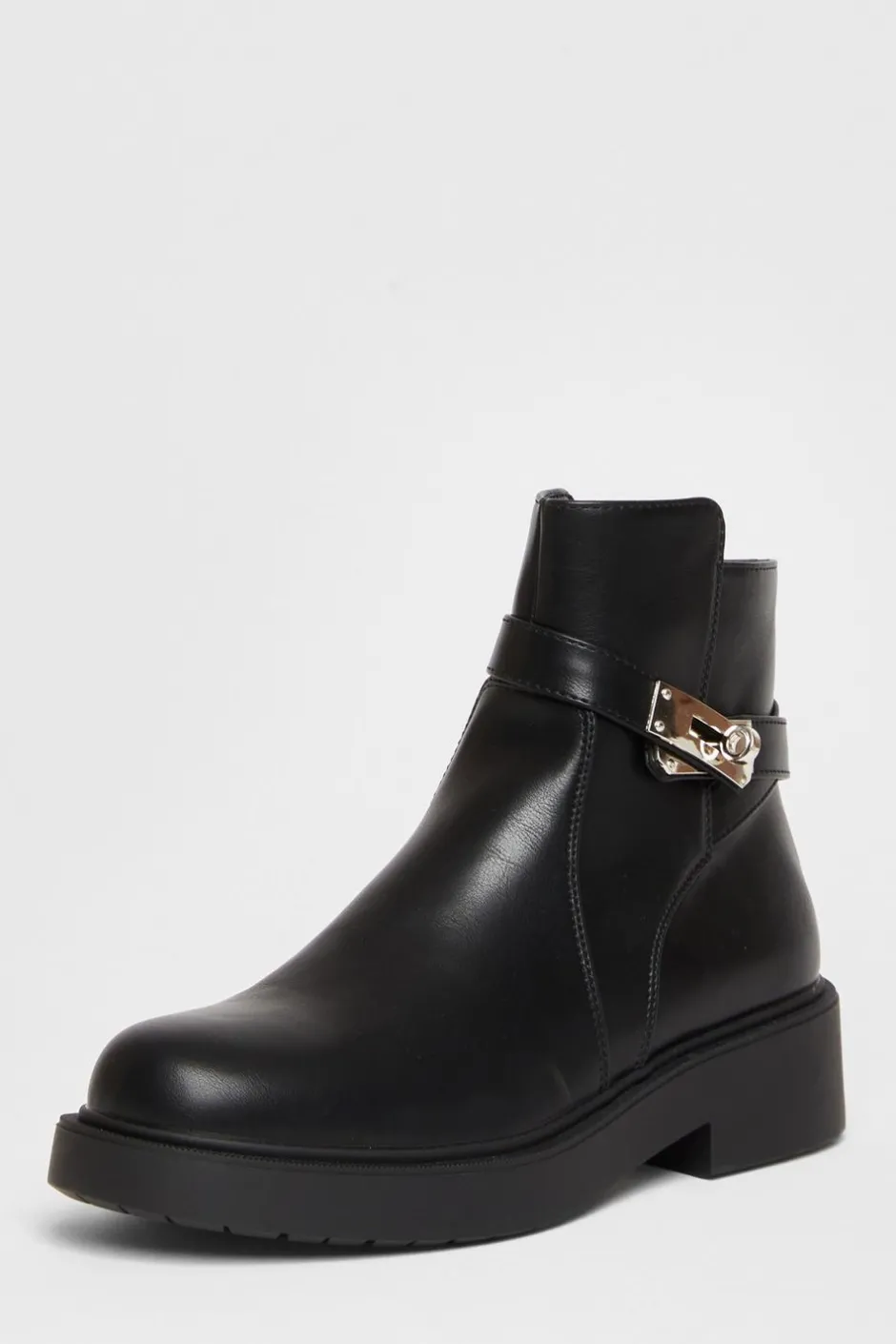 Quiz Black Faux Leather Ankle Boots New