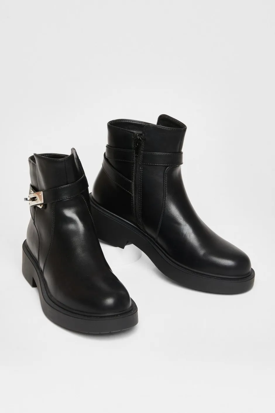 Quiz Black Faux Leather Ankle Boots New