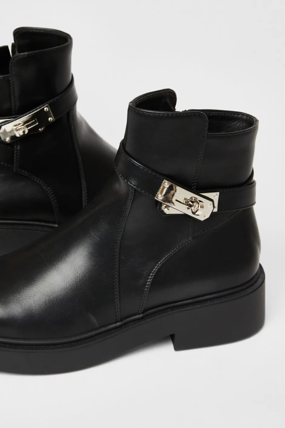 Quiz Black Faux Leather Ankle Boots New