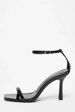 Quiz Black Faux Leather Barely There Heels Clearance
