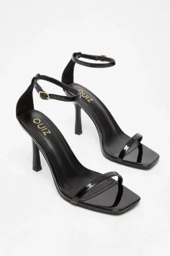 Quiz Black Faux Leather Barely There Heels Clearance
