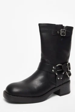 Quiz Black Faux Leather Biker Boots New
