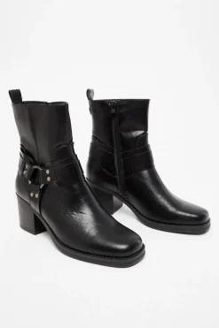Quiz Black Faux Leather Buckle Ankle Boots Outlet