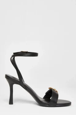 Quiz Faux Leather Buckle Heels Black Hot